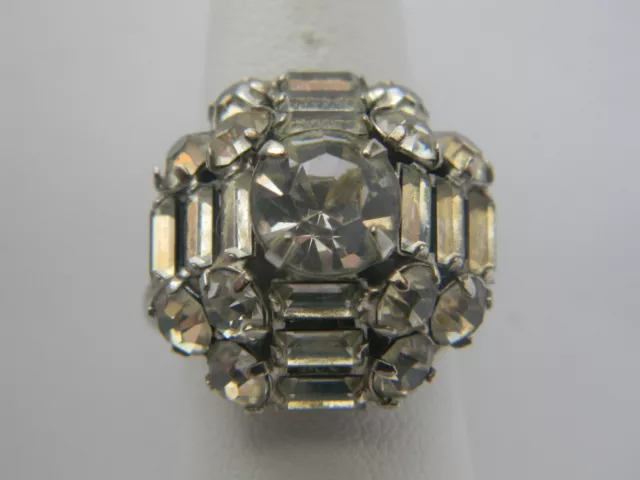 Vintage Signed Judy Lee Art Deco Style Rhinestone Dome Ring Sz 7