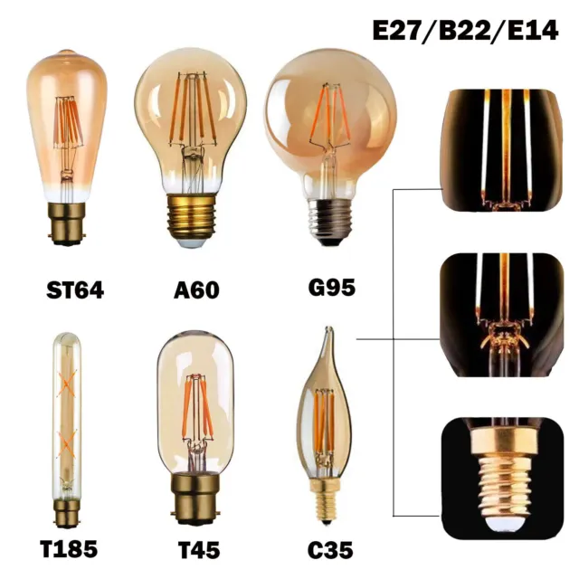 Vintage Filament LED Edison Bulb Dimmable E14 E27 Decorative Industrial Lights