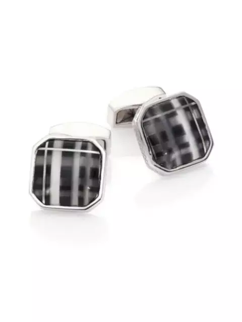 RT by TATEOSSIAN Rhodium CUFFLINKS Black Fiber Optic Glass New in Box 55% off!