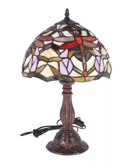 Lampada abatjour stile Tiffany da tavolo paralume in vetro libellula base ottone