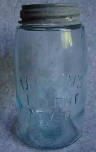 Mason's Patent Nov 30th 1858 Blue Quart Canning Fruit Jar