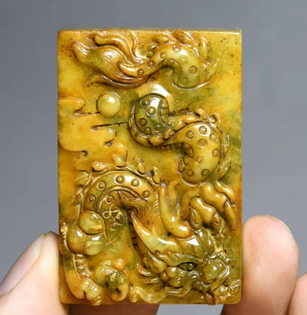 5.5CM Old Chinese Xiu Jade Carving Fengshui Dragon Loong Beast  Amulet Pendant
