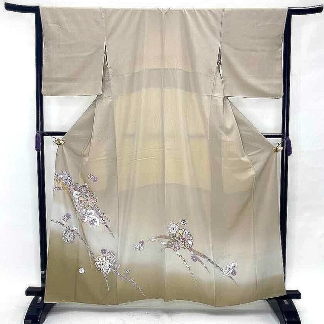 Japanese Kimono "HOUMONGI"  Silk M size B rank pink flower kimono  1096