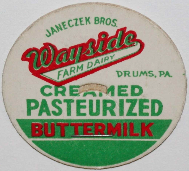 VINTAGE MILK BOTTLE cap WAYSIDE FARM DAIRY Buttermilk Janeczek Bros