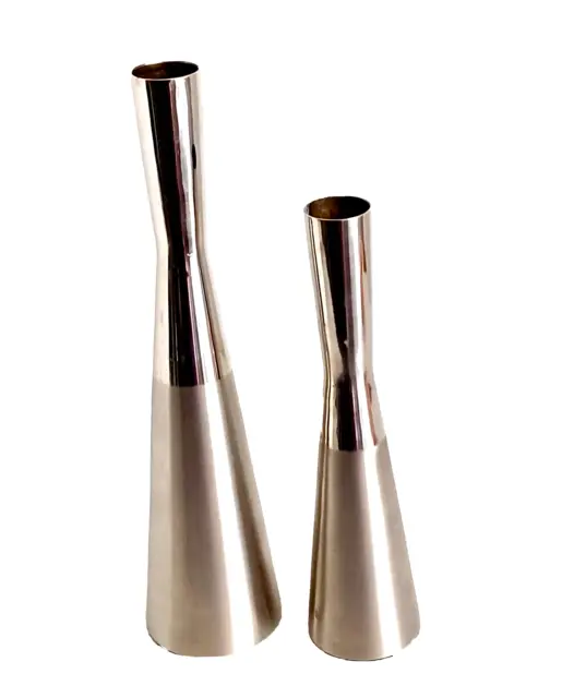 MCM Lot of 2 Flower Bud Vases Silver Stainless Steel Valentine IHI Made India