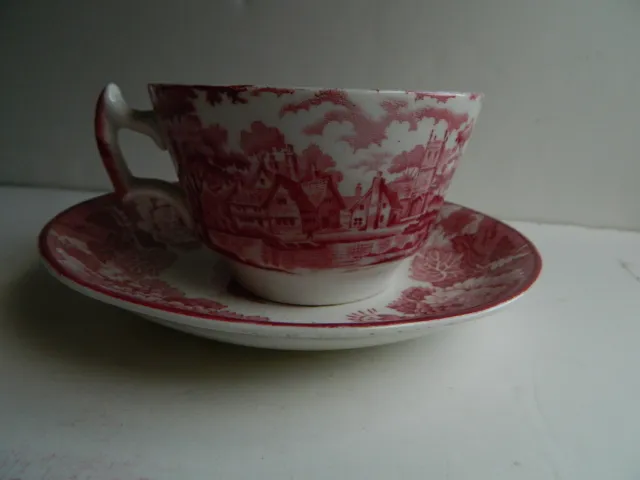 Wood & Sons English Scenery Pink/Red Smooth Glazed Tea Cup & Saucer Set