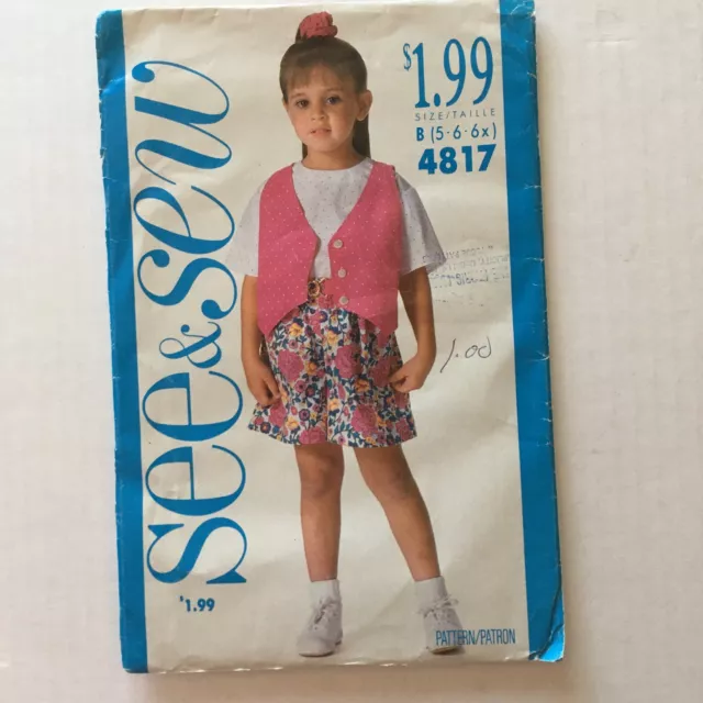 Butterick 4817 Child Girls Vest Top Shorts Size 5-6X Sewing Pattern UNCUT