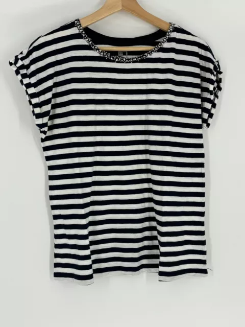 JcPenney Black & White Striped Embellished T-Shirt Women's Size PL Petite Large