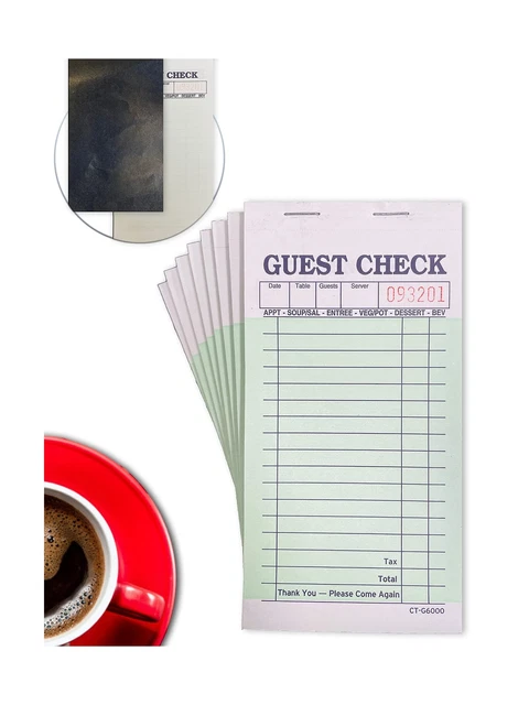 WeiLife. [10 Books] 2 Part Guest Check Pads Green & White with Carbon Paper G...