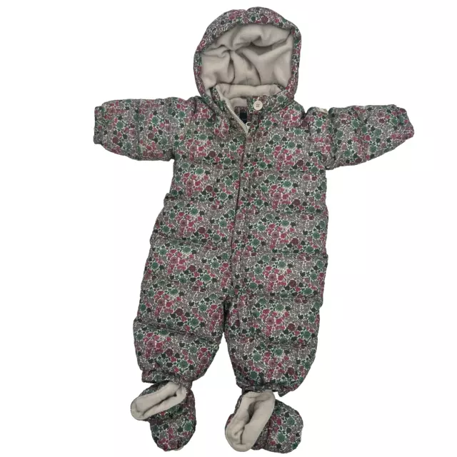 Baby Gap Girl's 6-12 Month Warmest Snowsuit Fleece Lined Down Fill Floral Boots