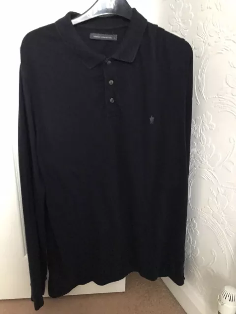 FRENCH CONNECTION Mens Long Sleeve Polo Shirt Large Navy Blue Cotton