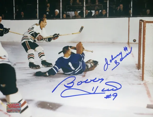 Autographed Johnny Bower, Bobby Hull 8x10 Photo - Maple Leafs, Blackhawks