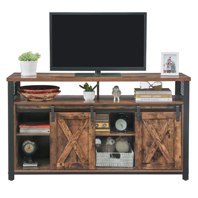 TV Stand TV Cabinet with Sliding Barn Doors Rustic Brown and Black LTV46BX