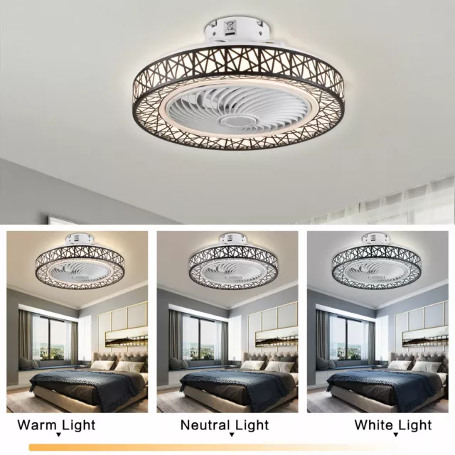 23" LED Invisible Ceiling Fan Light Dimmable Chandelier Lamp With Remote Control