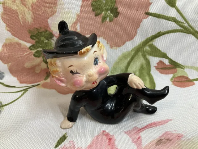 Vintage Japan Elf Pixie-Black-Mini Ceramic Figurine