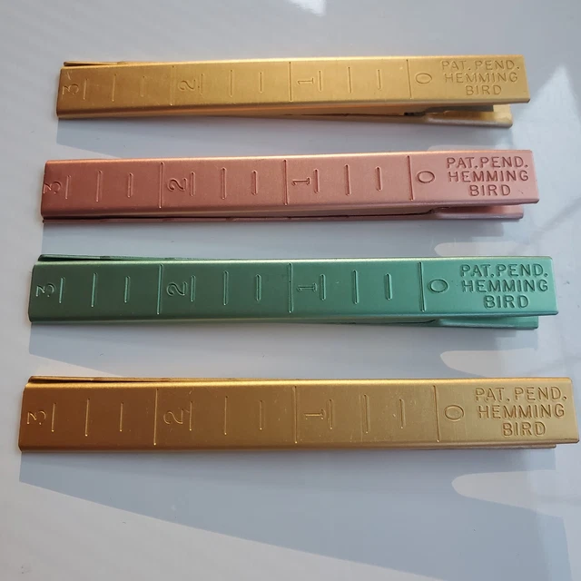 Hemming Bird Clips Sewing Hem Measure Metal Aluminum Vintage Lot of 4