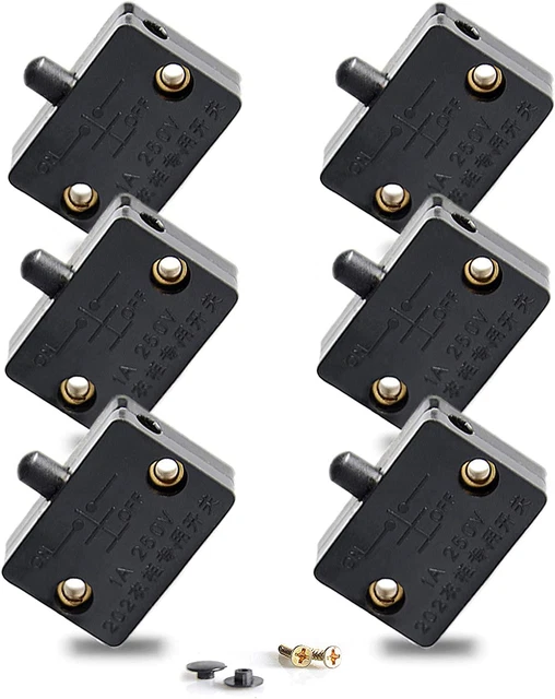 6Pcs On Off Door Switch for Closet Light Black Normally When Opens Cabinet Elect