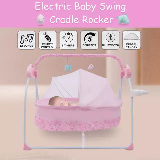 Auto Baby Swing Electric Crib Cradle Infant Rocker Bed Baby Cradle + Mat +Music