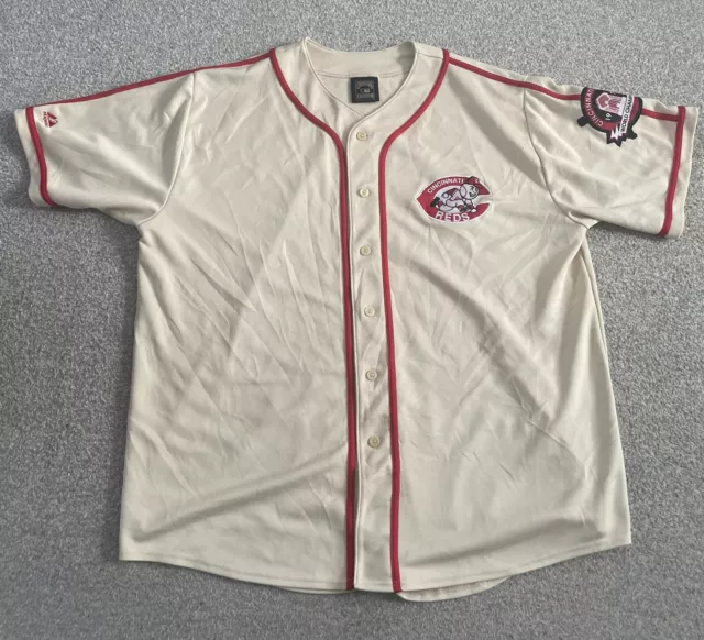 Cincinnati Reds Baseball Jersey Cooperstown Collection Majestic Rare 1975 Patch