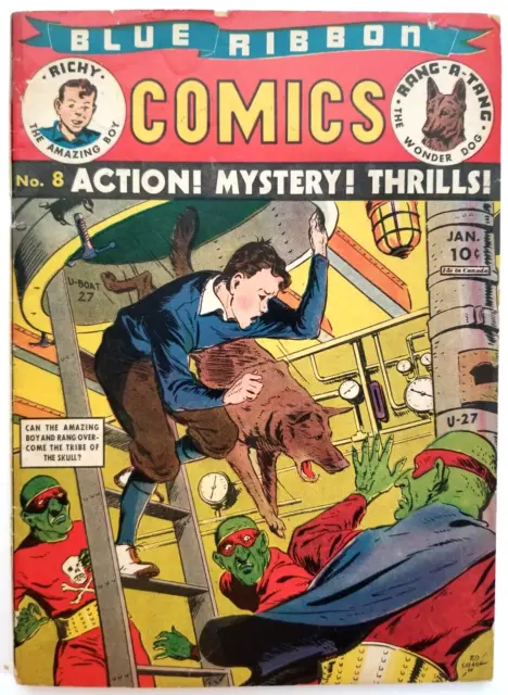 Blue Ribbon Comics #8 Vg 4.0 (Mlj 1941) German U-Boat Cover. Very Scarce.
