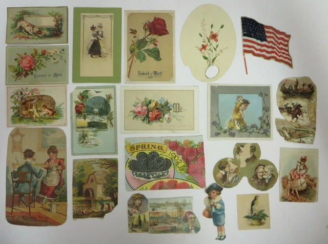 Vtg Lot Victorian Die Cut Scraps Embossed Paper Scrap Card Antique Children Lady