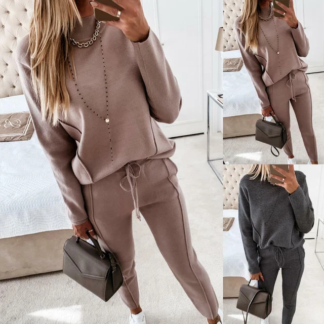 80% HOT SALES！！！Women Autumn Winter Two Piece Set Outfit Long Sleeve Blouse Top