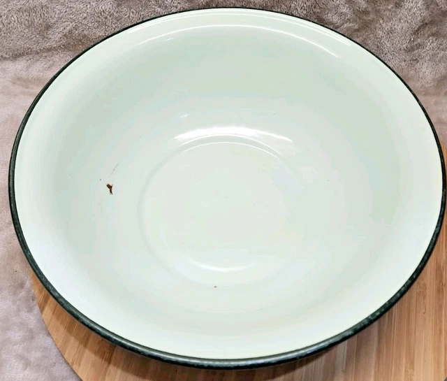 Ancienne Bassine émaillée Blanche Liseré Bleu - D32 Cm - Occasion