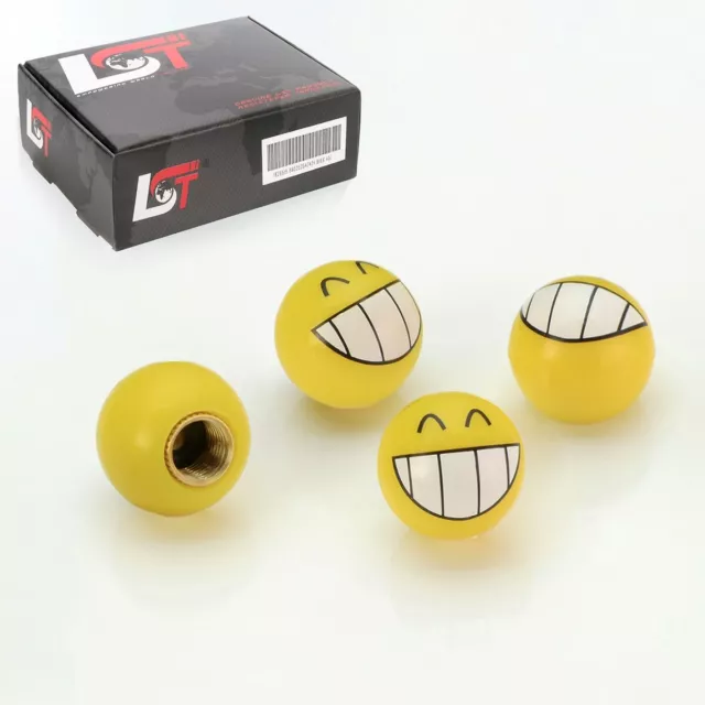 4x Ventilkappen Aluminium Reifen Ventil Emoji Smiley Grins Gelb für CHRYSLER