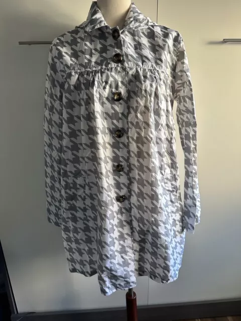 NWT Rain Collection Size L/XL Rain Coat Jacket Grey & White Houndstooth in Bag