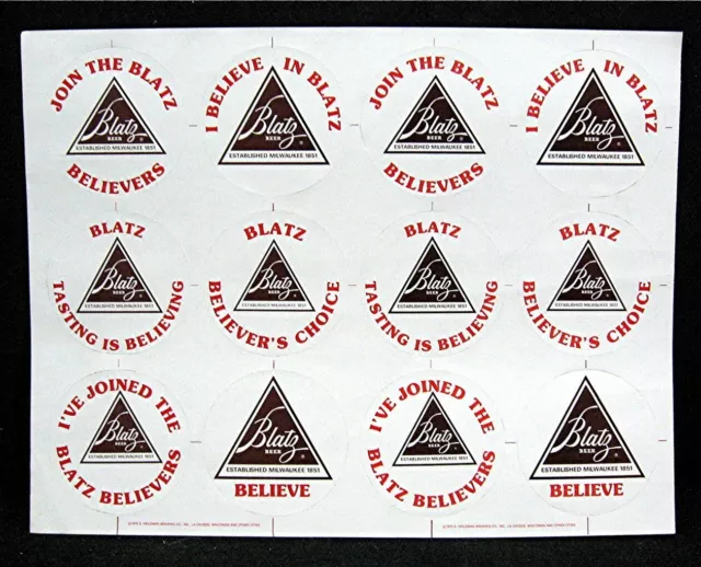 1979 Blatz Beer Sticker Sheet Heileman Brewing Co Old Beer Distributor Stock