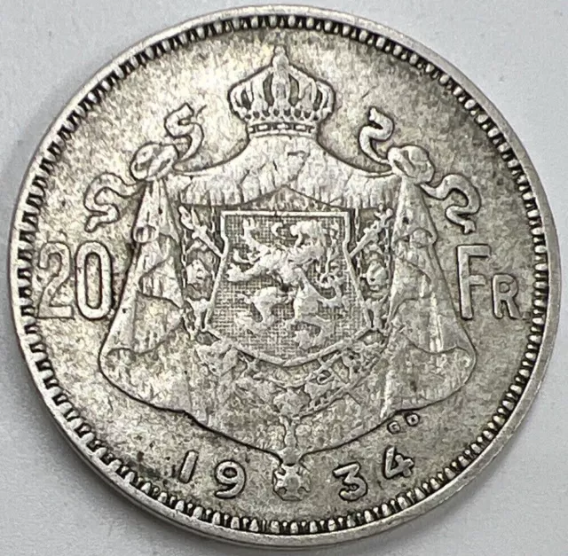1934 20 Franc | Belgium Silver Coin | Collectable Grade | e673