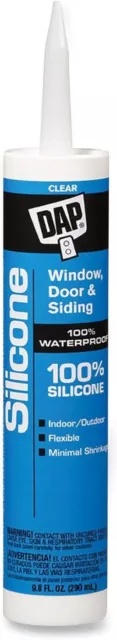 DAP 08641 Window & Door Rubber Sealant, 100% Waterproof Silicone 9.8 oz.,Clear