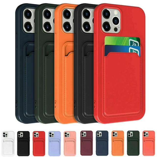 Soft Silicone Case Cover With Card Slot Holder for iPhone 13 Pro Max XR 7 12 11