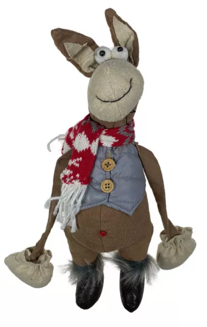 14” Stuffed Plush Holiday Figurine Winter Donkey Mule Horse Vest Scarf