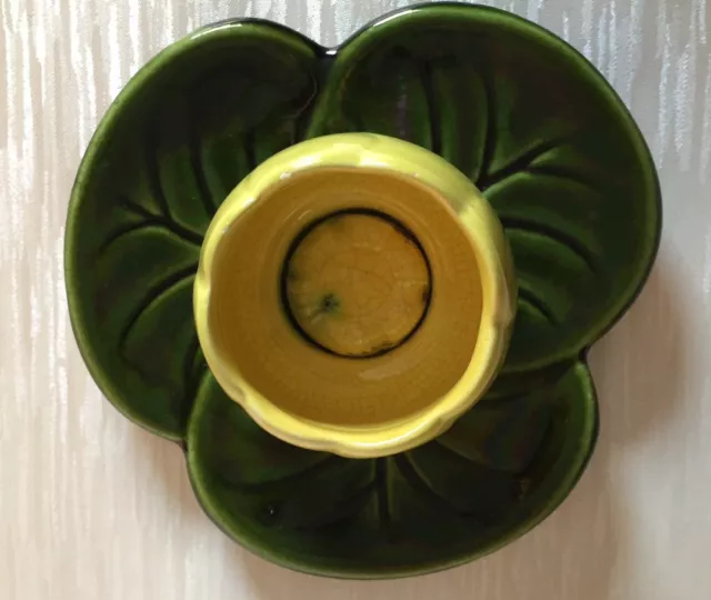 Vintage 1930s Sylvan Majolica Waterlily Ceramic Egg cup RARE YELLOW Flower 3