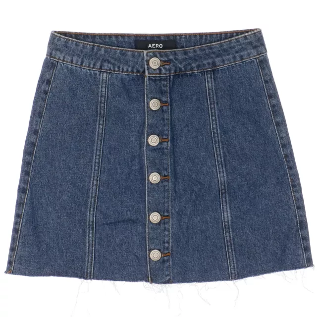 Aero High Rise Skirt Size 0 Womens A Line Denim Cotton Button Front Blue 26x15.5