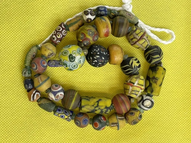 beautiful ancient old mosaic Gabri glass beads necklace