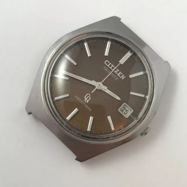 Vintage Citizen Quartz CQ Crystron Brown Tropical Dial Mens Wristwatch 43-1133 Vintage Citizen Quartz CQ Crystron Brown Tropical Dial Mens Wristwatch 43-1133