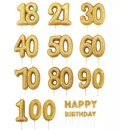 Gold Glitter Age Candle Cake Topper Birthday Party Number Celebration Decoration