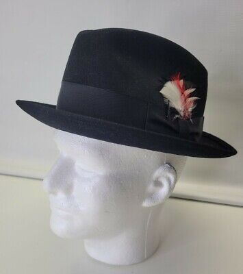 Royal Stetson Black Felt Fedora Feather Sz 7 Men's Vintage Hat