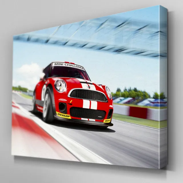 Cars382 Red Mini Cooper Race Track Canvas Art Ready to Hang Picture Print