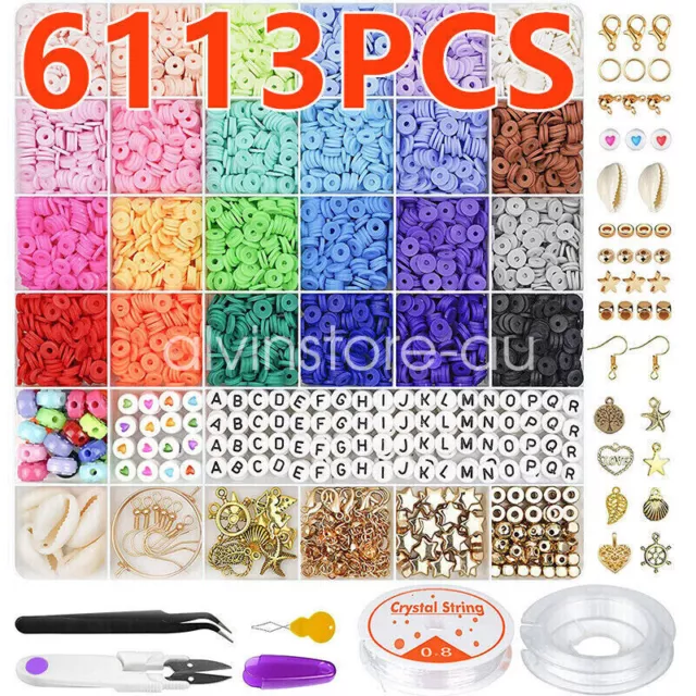 About 6113pcs Clay Heishi Beads Flat Beads Kit for Bracelets Necklace Earring AU
