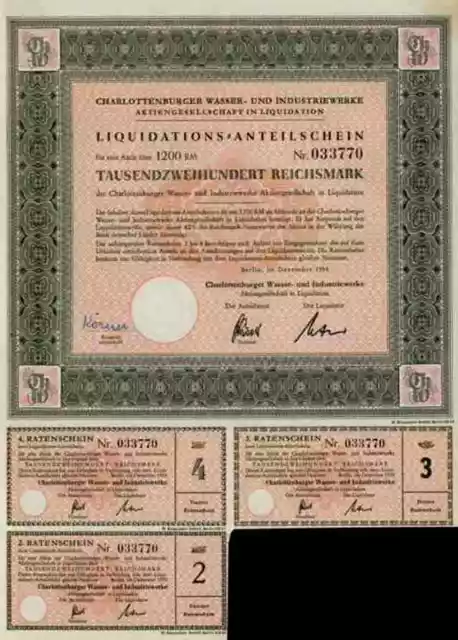Wasserwerk Charlottenburg 1955 Anteilschein Teltow Kirchhain Vivendi  RWE 1200 R