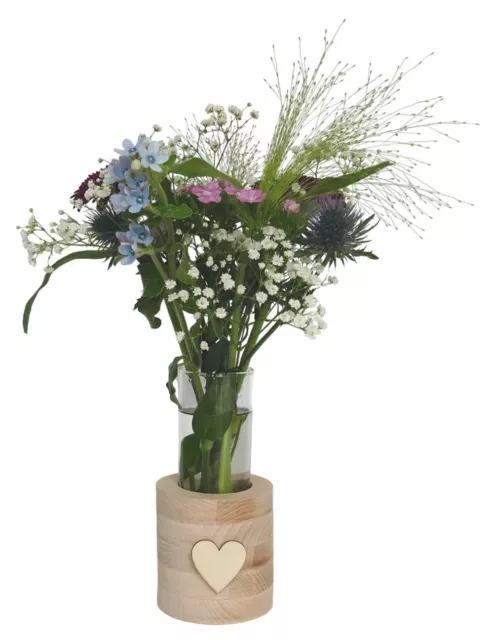 Rondia Flower – Vase, Holz, Glas, Blumenvase personalisierbar, Deko
