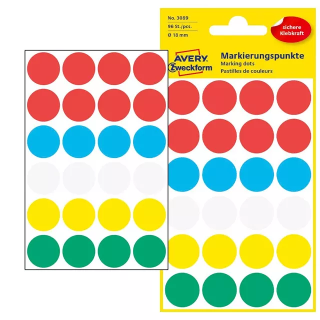 AVERY Zweckform Klebepunkte 3089 rot, weiß, grün, blau, gelb Ø 18,0 mm