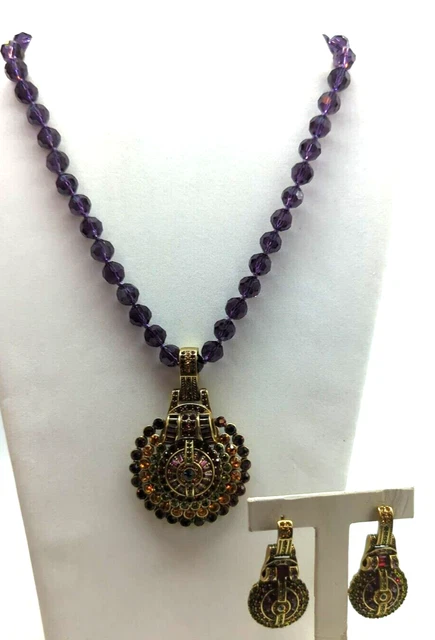 Heidi Daus "Guilty Pleasure" Purple Glass, Pendant Necklace & Earrings Set