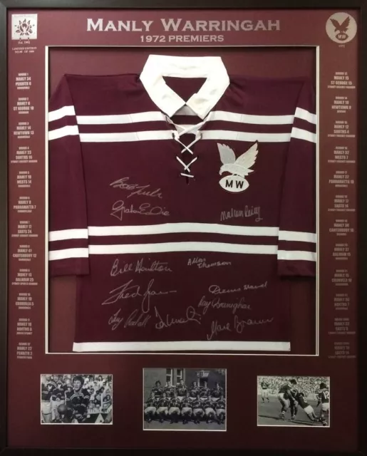 Blazed In Glory - Manly Warringah 1972 Premiers  - NRL Signed & Framed Jersey