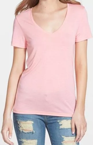 BP. Womens Basic V Neck T Shirt Solid Pink Shell Size XS Junior Stretched Tee