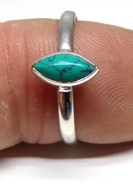 Handmade 925 Sterling Silver Marquise Turquoise Stone 8 x 4mm Ring Size J - W