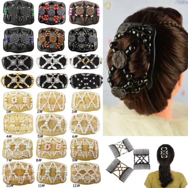 Women Magic Beads Stretch Double Hair Comb Clip Hairpin Headwear Decoration UK